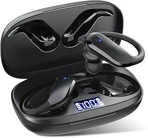NDO Wireless Earbuds Bluetooth 5.3 Headphones Sport,IPX7 Waterproof Sports Earphones with Earhooks,48H Playtime,Lightweight 7.8g,Fast Charging Case,Noise Cancelling Mic for Running Gym Workout-Black